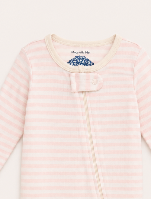 Pink and white stripes ribbed sleepsuit