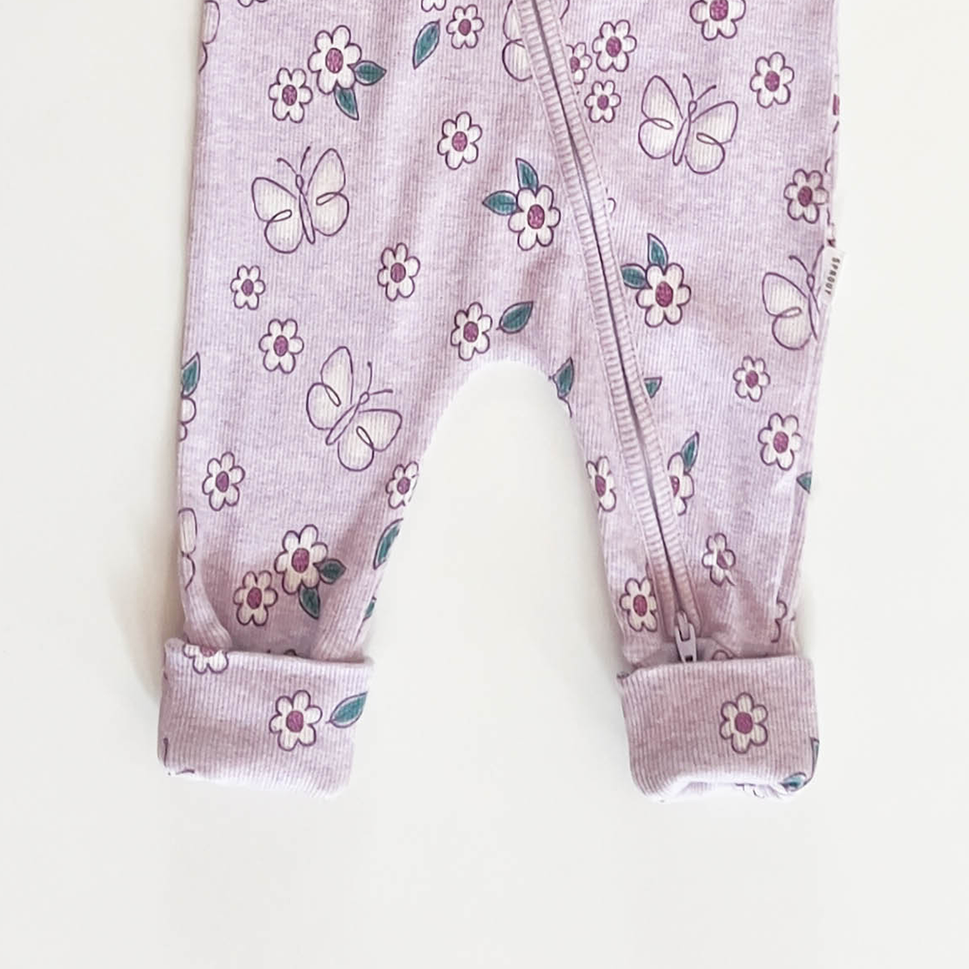 PURPLE FLORAL RIBBED ROMPER