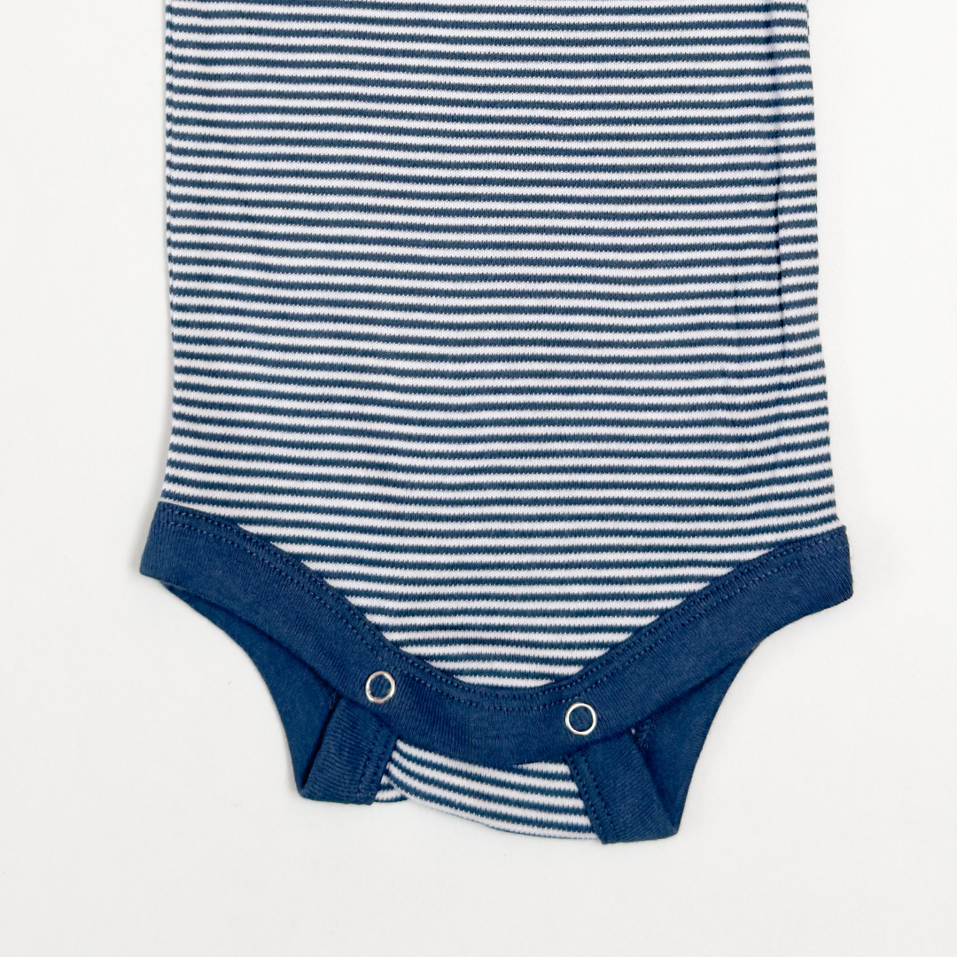 WHITE AND BLUE STRIPED ONESIE