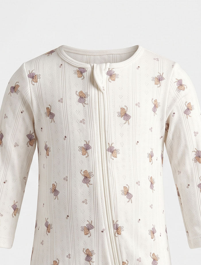 Lavender pointelle 2 way zipper sleep suit