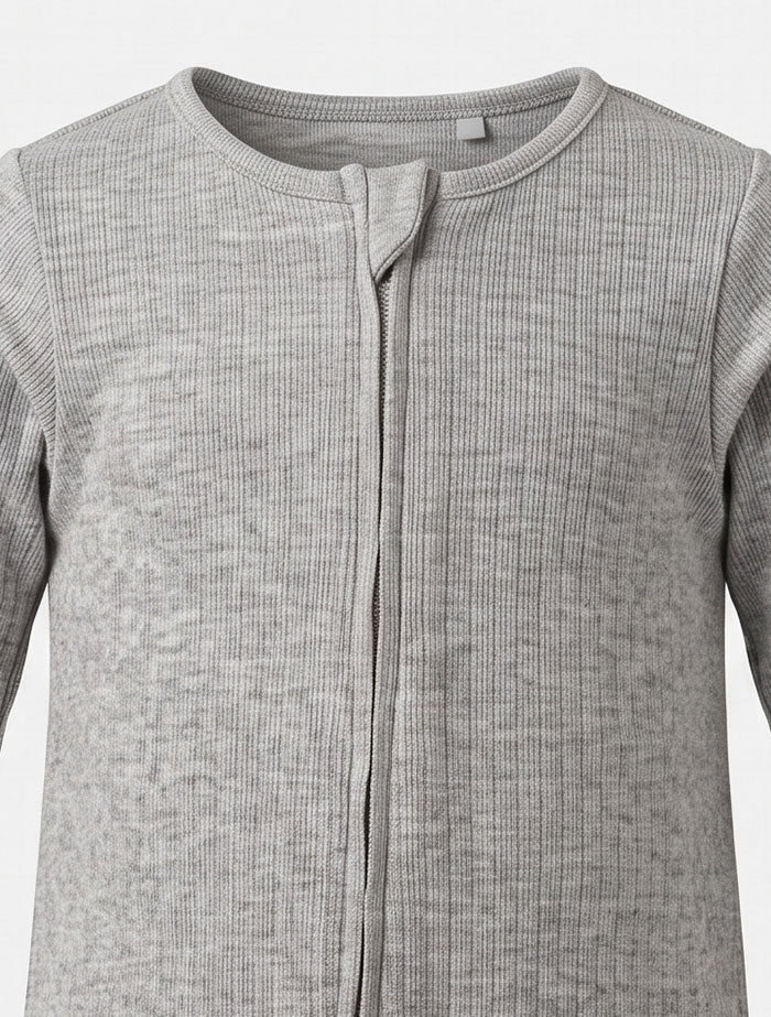 Grey 2 way zipper ribbed romper