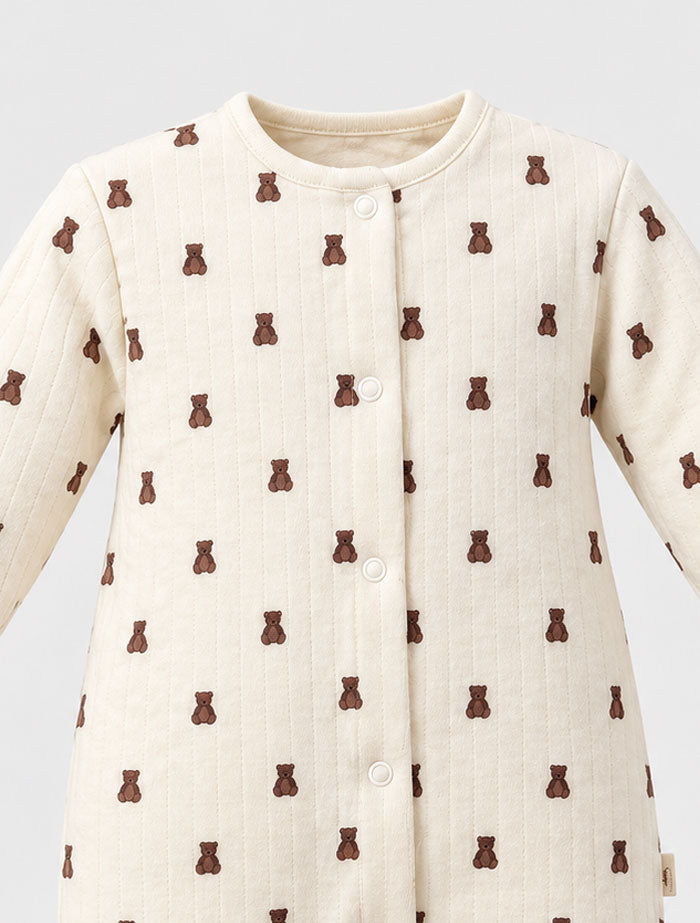 Beige bear quilted sleep suit