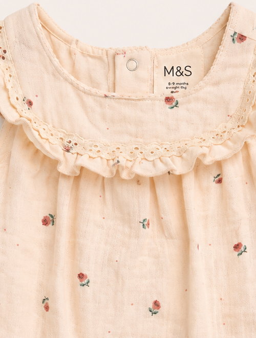 Floral ruffled muslin fancy onesie