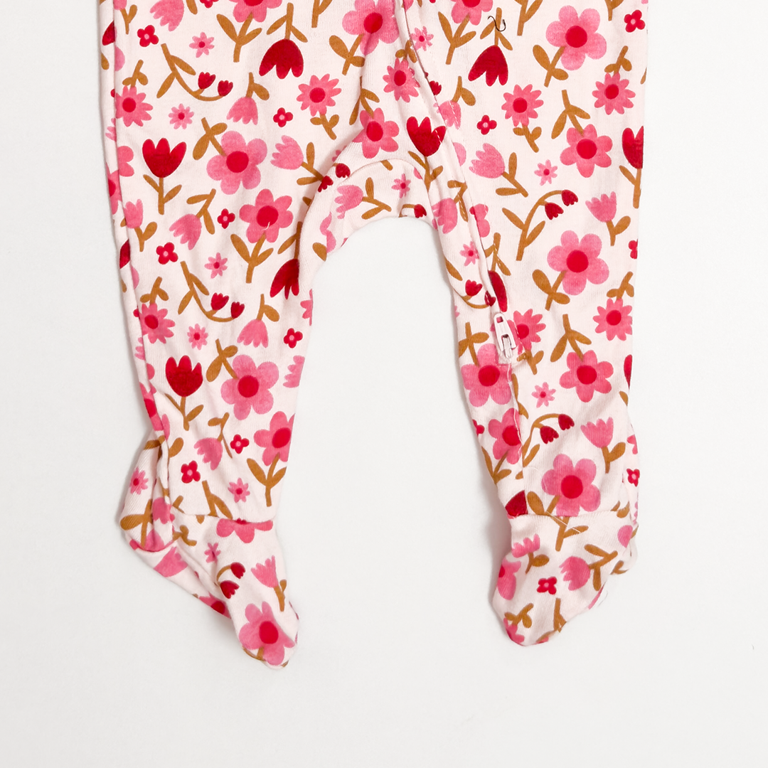 PINK FLORAL RUFFLED SLEEPSUIT