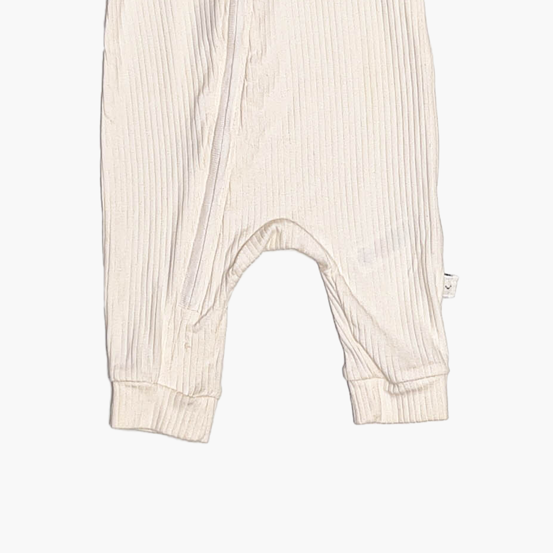 BEIGE RIBBED ZIPPER ROMPER