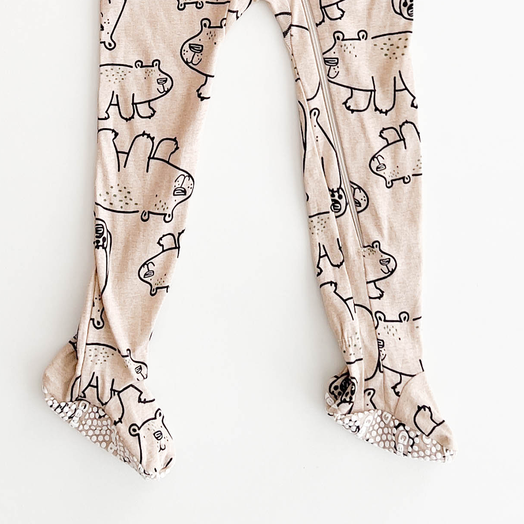 LIGHT BROWN PRINTED SLIM FITTED SLEEPSUIT