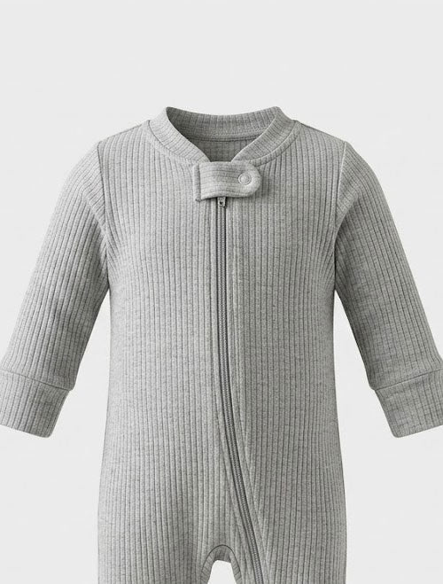 Grey ribbed zipper sleepsuit