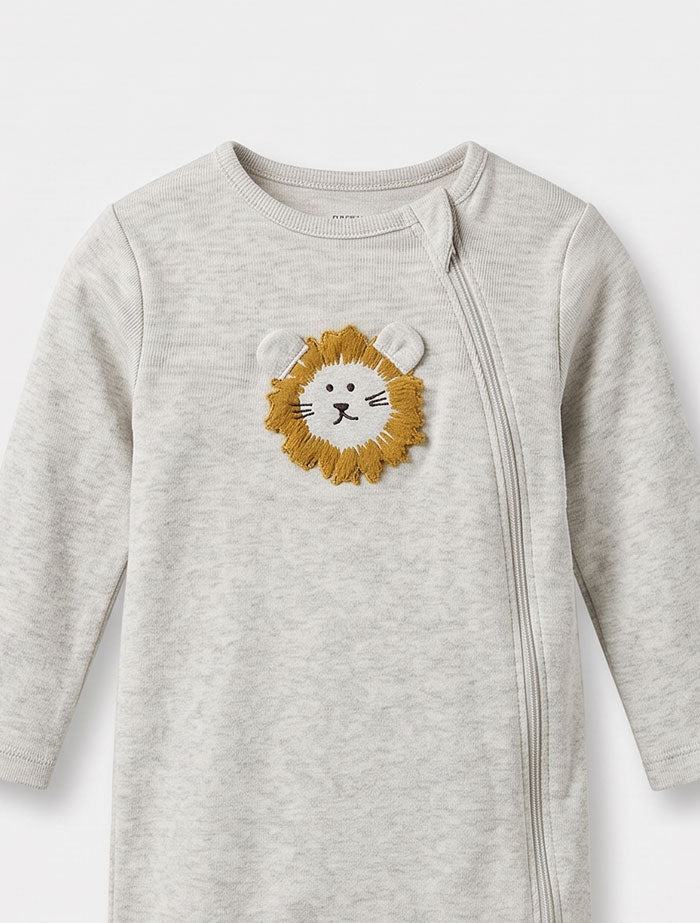 Beige lion zipper sleep suit