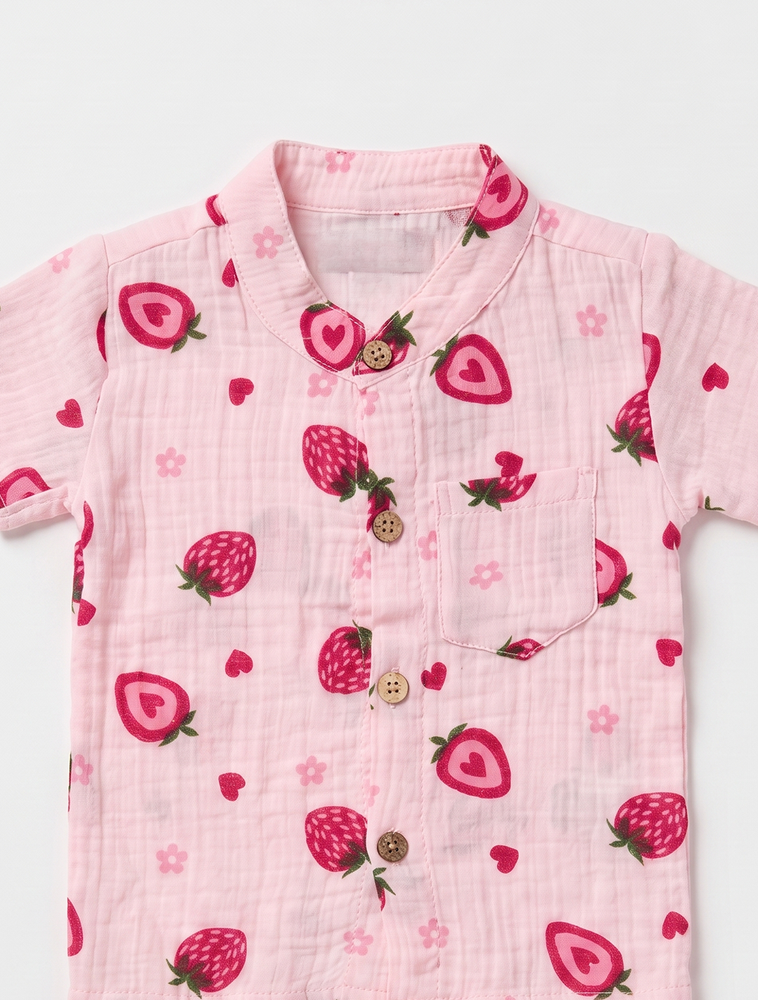 Strawberry-Print Muslin Shirt & Shorts Co-ord Set – Pink