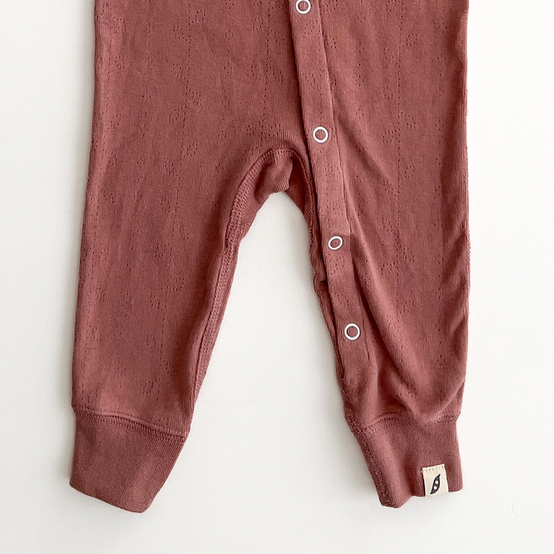 DUSTY BROWN SLIM FIT POINTELLE ROMPER