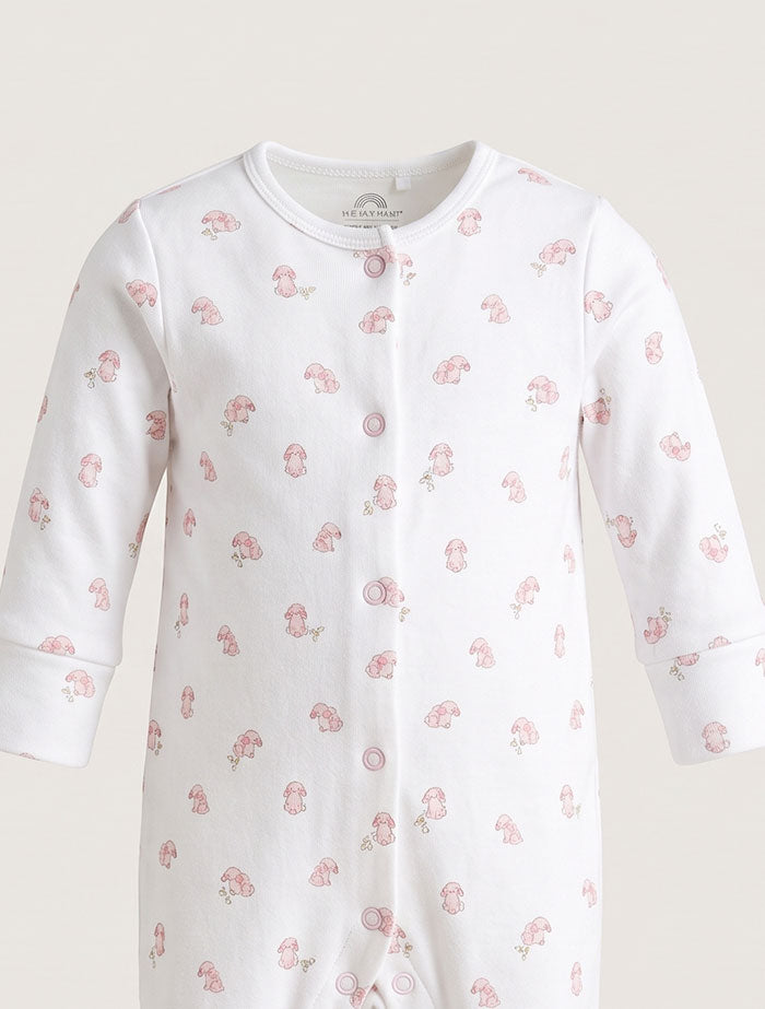 Pink bunny button sleepsuit
