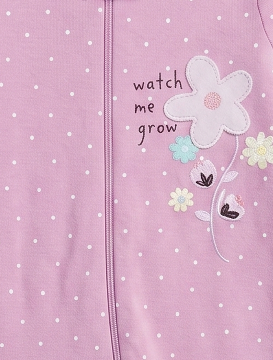 Lavender dotted zipper sleepsuit