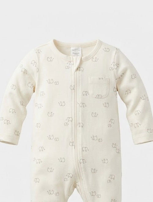 Elephant printed zipper sleepsuit