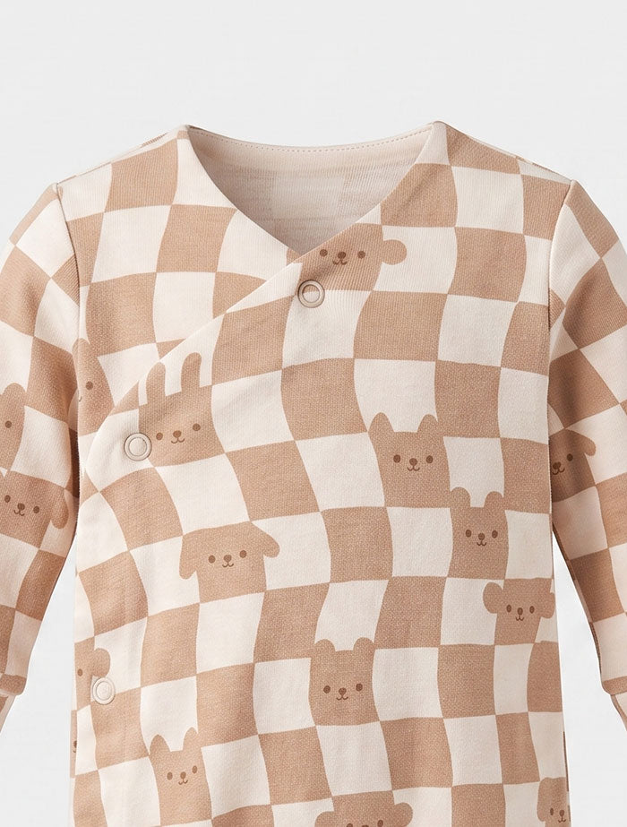 Brown beige check wrap over sleepsuit