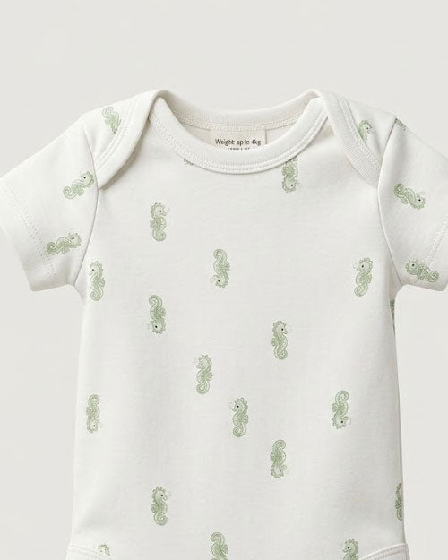 Green seahorses patterned onesie