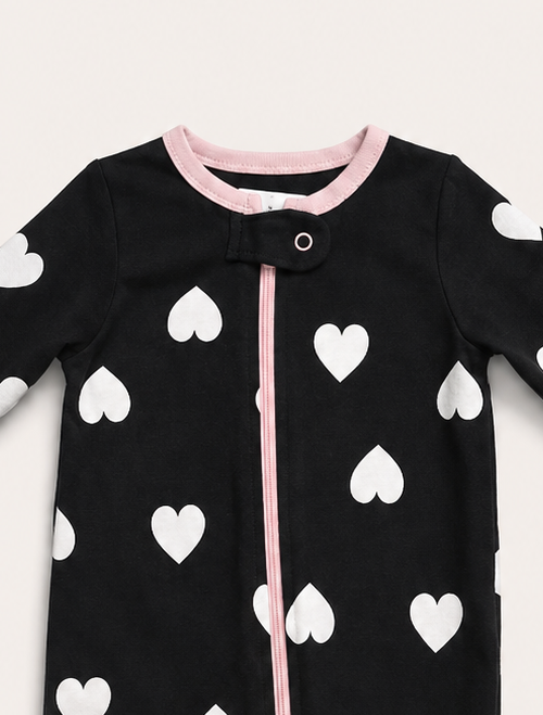 Black love pattern zipper sleepsuit