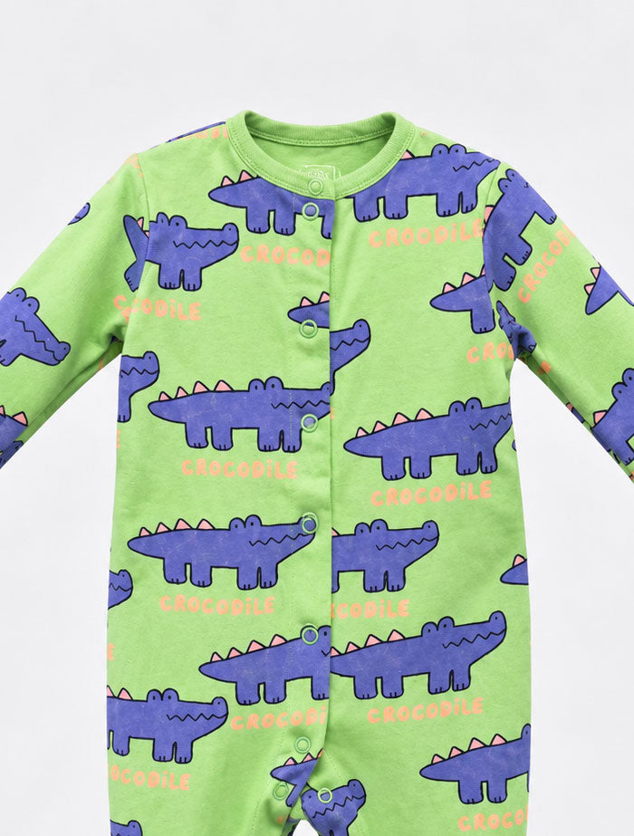 Green and blue printed button sleepsuit