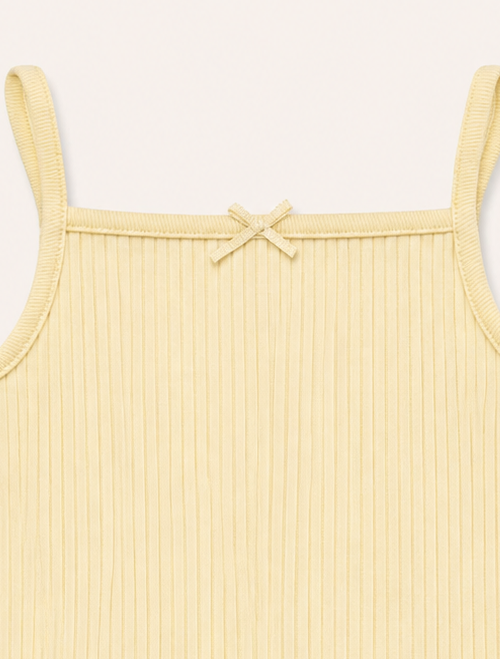Butter yellow ribbed spaghetti strap onesie
