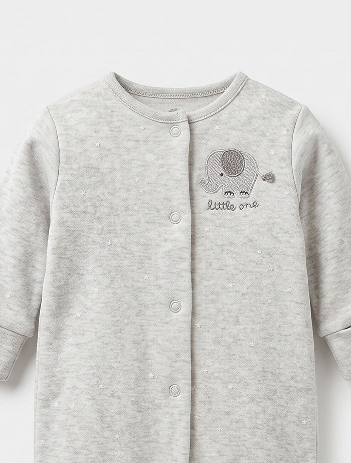 Grey little elephant button sleep suit