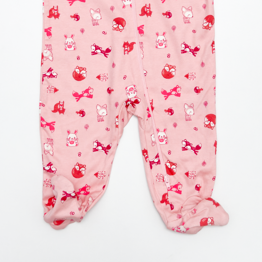 PINK ZIPPER PRINTED SLEEPSUIT