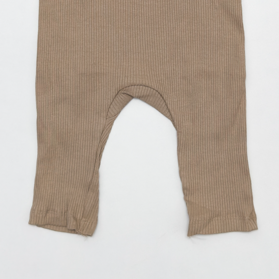 DARK BEIGE RIBBED SLEEVELESS ROMPER