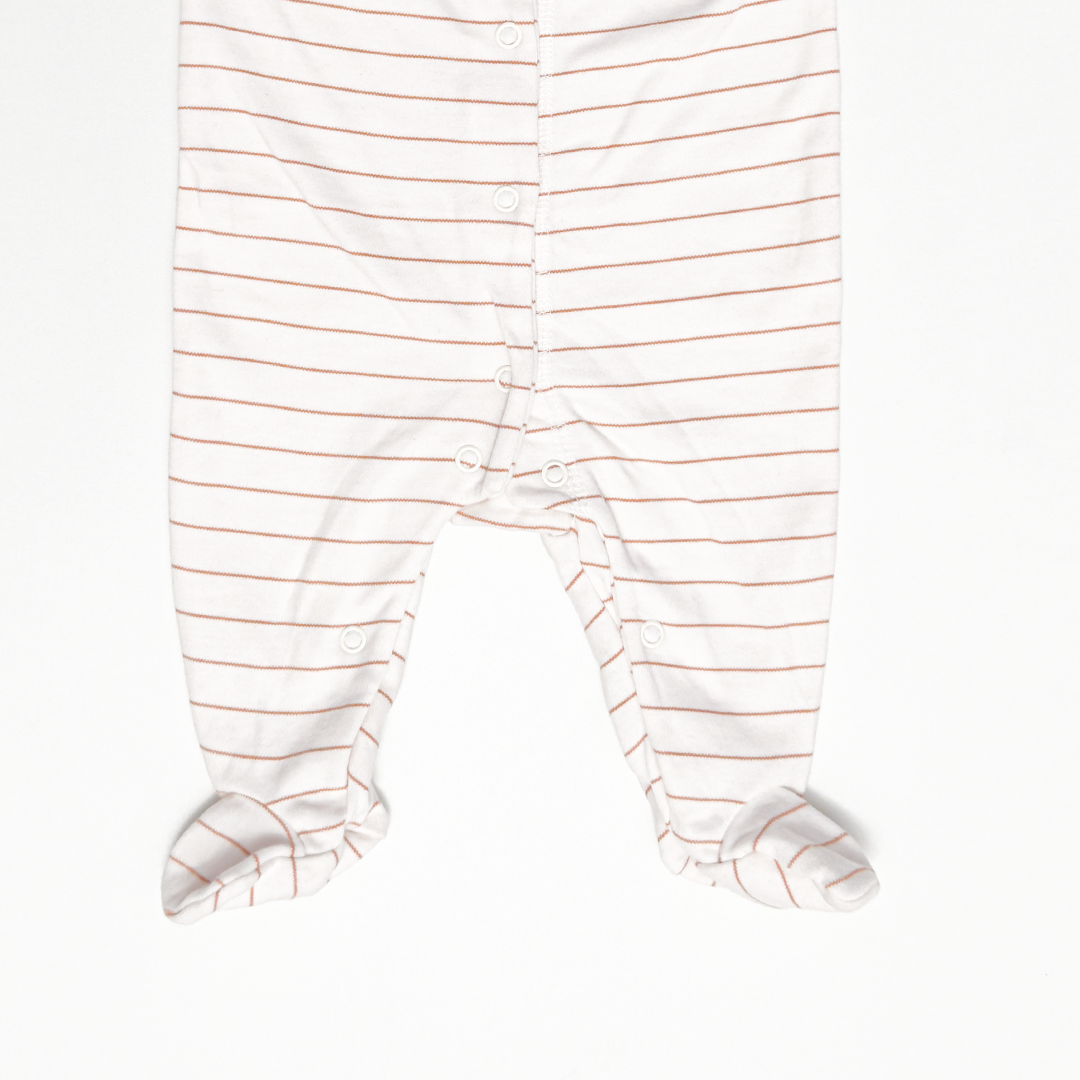 WHITE STRIPED BUTTON SLEEPSUIT