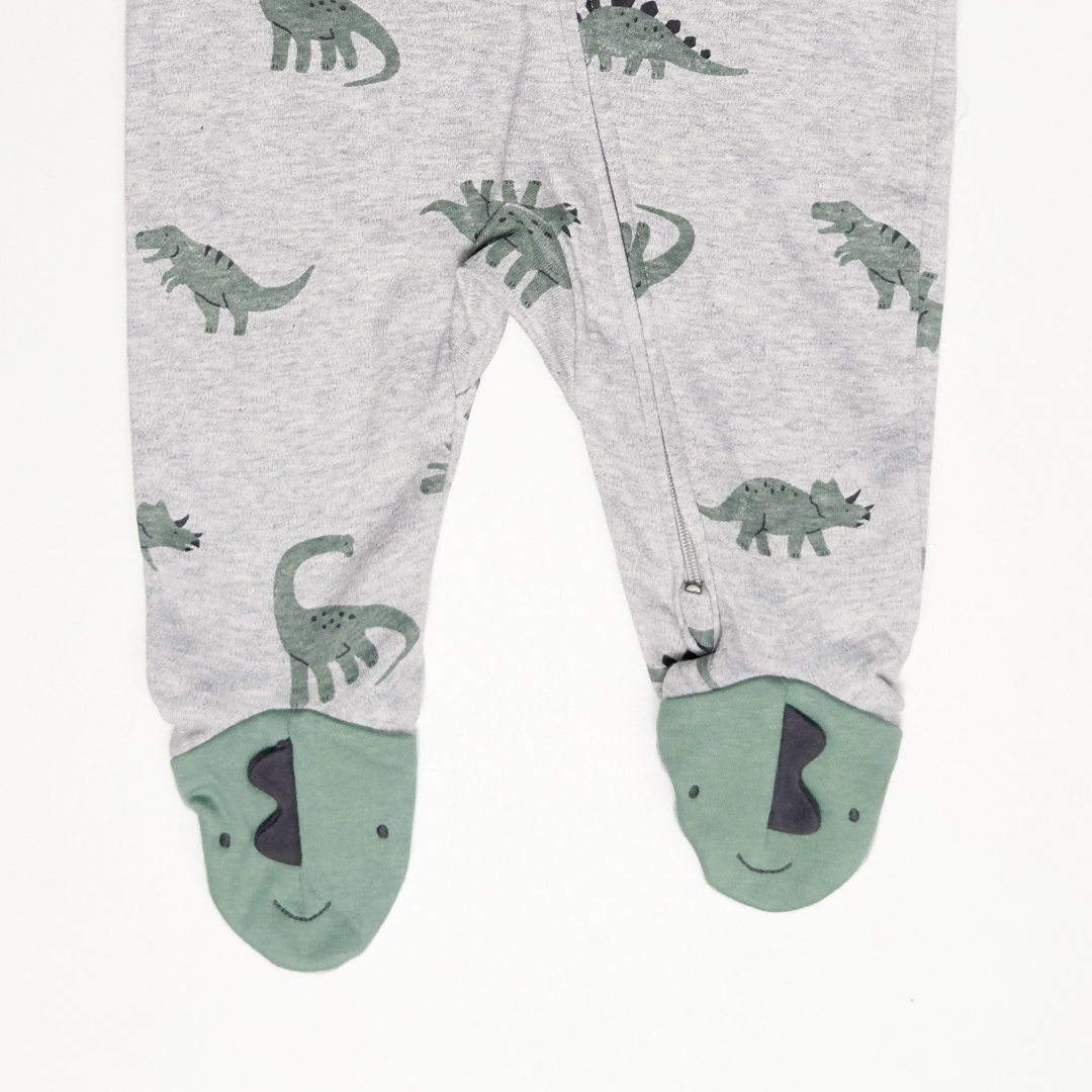 GREY GREEN DINO SLEEPSUIT