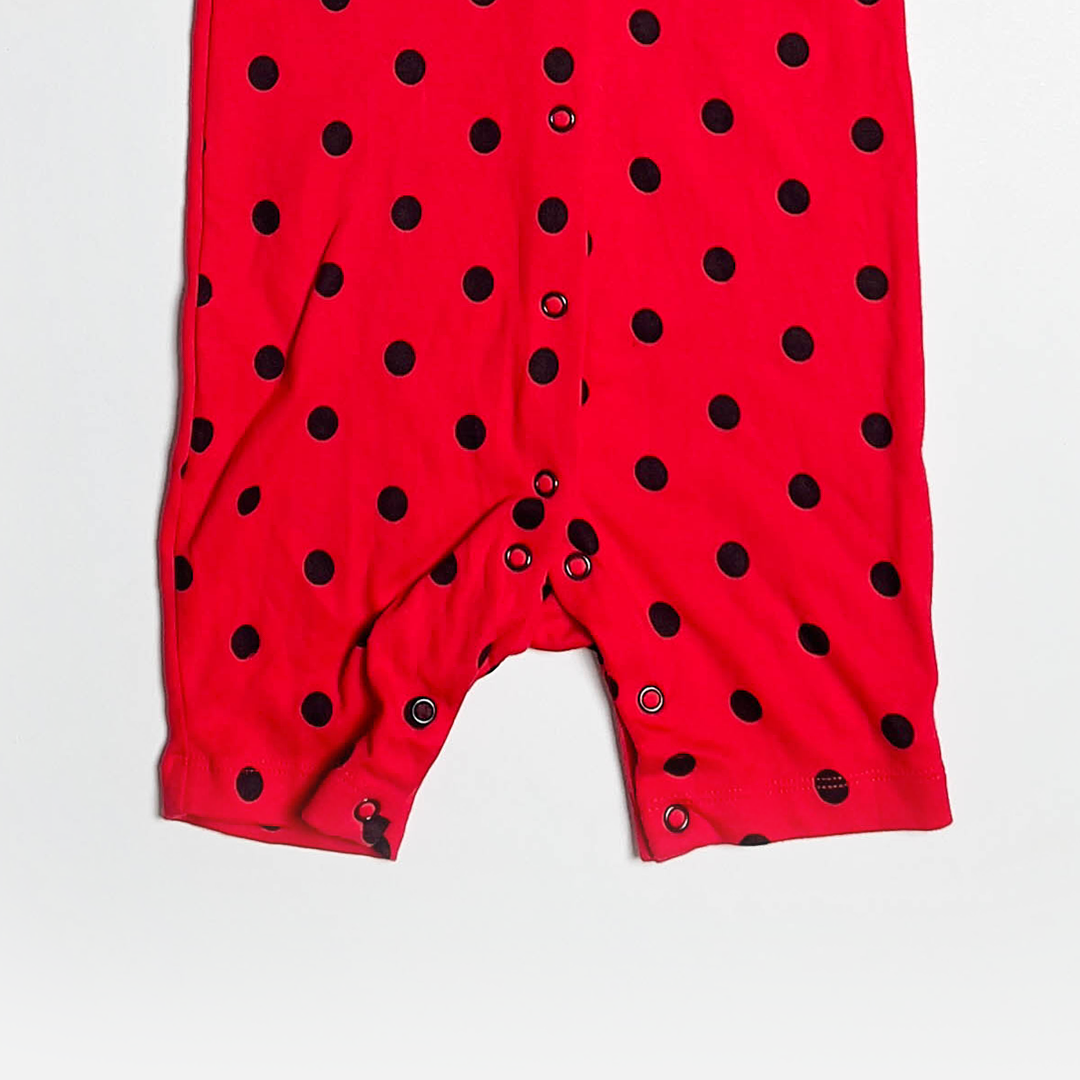 RED POLKA DOTTED HOODED JUMPSUIT