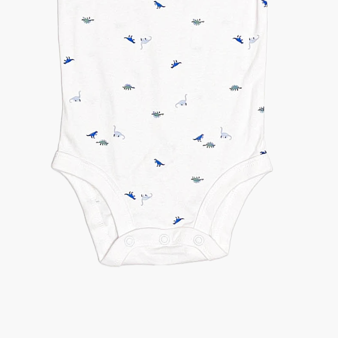 WHITE DINO PRINTED ONESIE