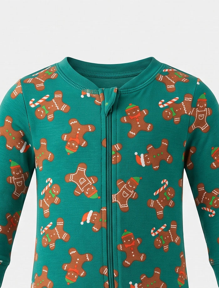 Green gingerbread 2 way zipper sleepsuit