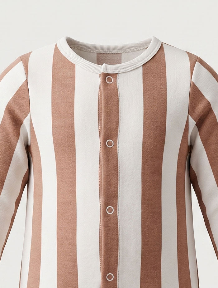 Brown and white stripes button sleepsuit