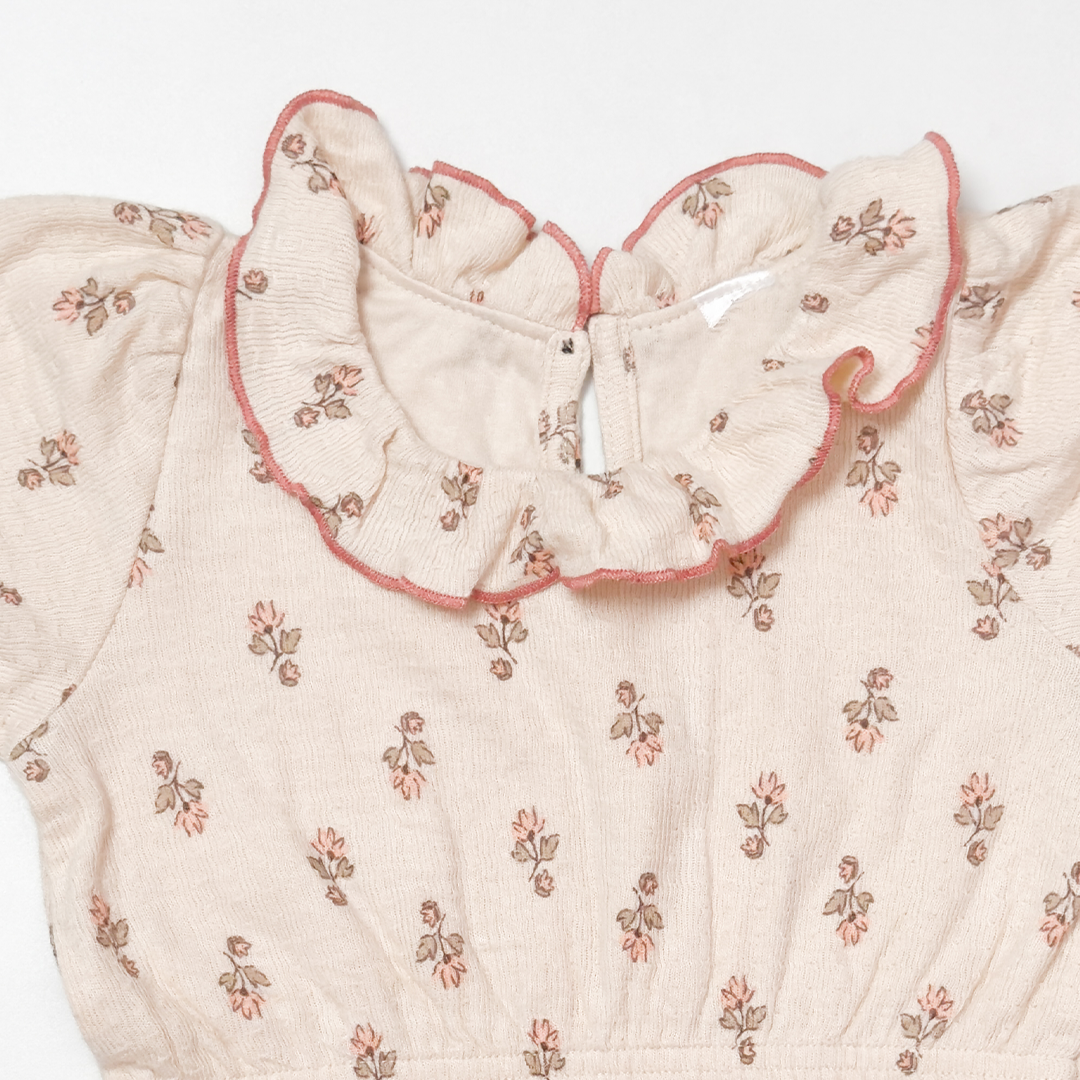 BEIGE RUFFLE EDGE NECK FLORAL ONESIE