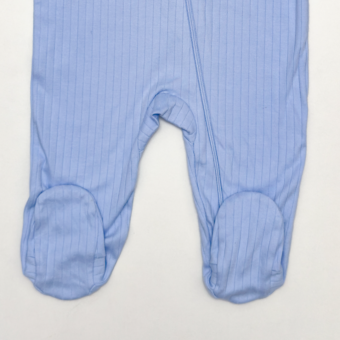 BLUE RIBBED ZIPPER SLEEPSUIT