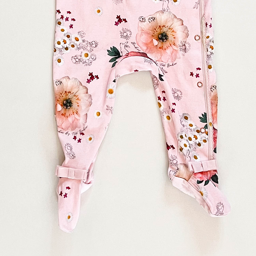 PINK FLORAL BOW SLEEPSUIT