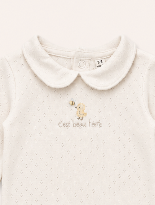 White pointelle peter pan collar onesie