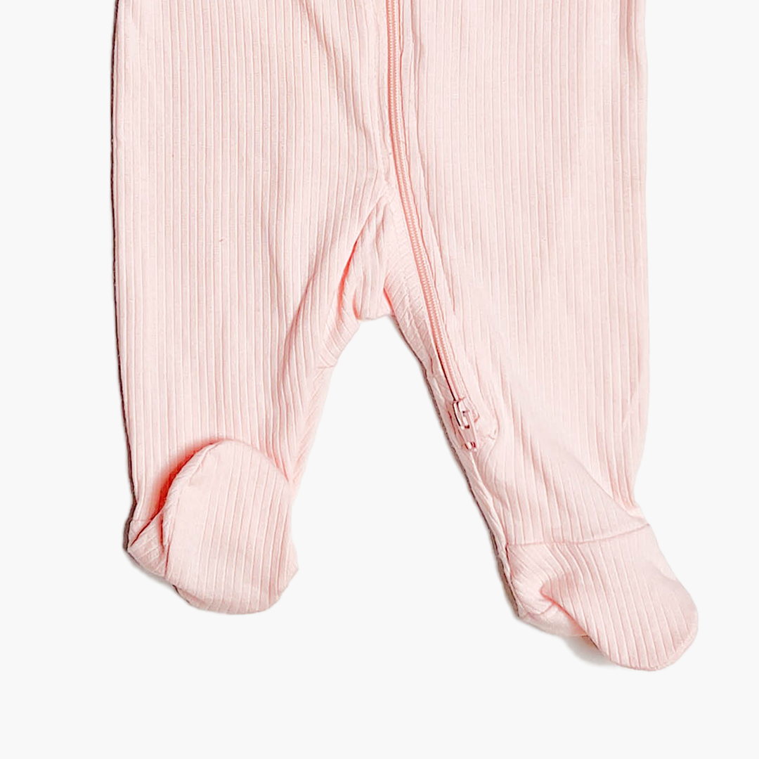 POWDER PINK RIBBED SLEEPSUIT