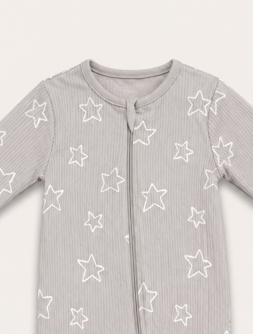 Grey star ribbed zipper sleepsuit