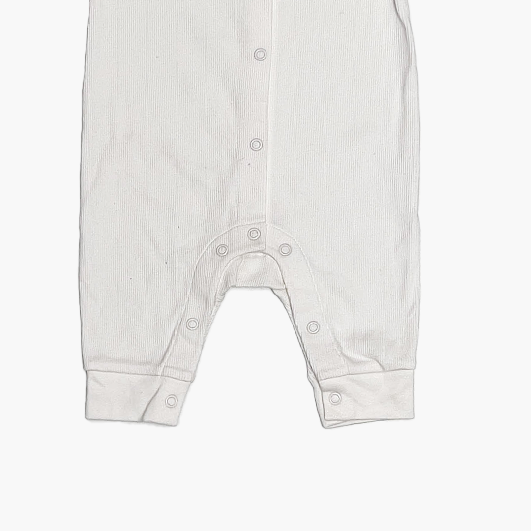WHITE RIBBED BUTTON ROMPER
