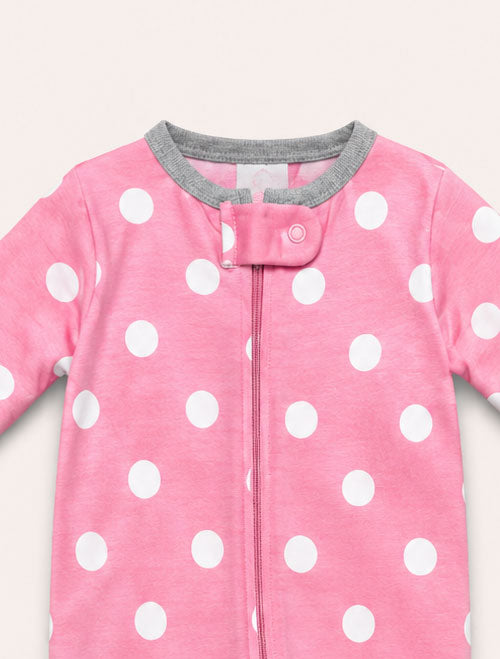 Pink polka dotted sleepsuit