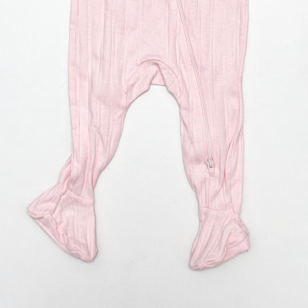 BABY PINK RIBBED ZIPPER SLEEPSUIT