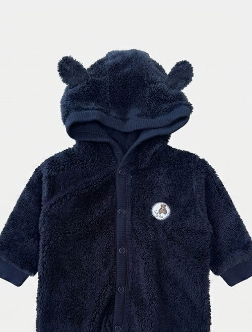 Fur Woven Full Sleeves Footed Hooded Winter sleepsuit