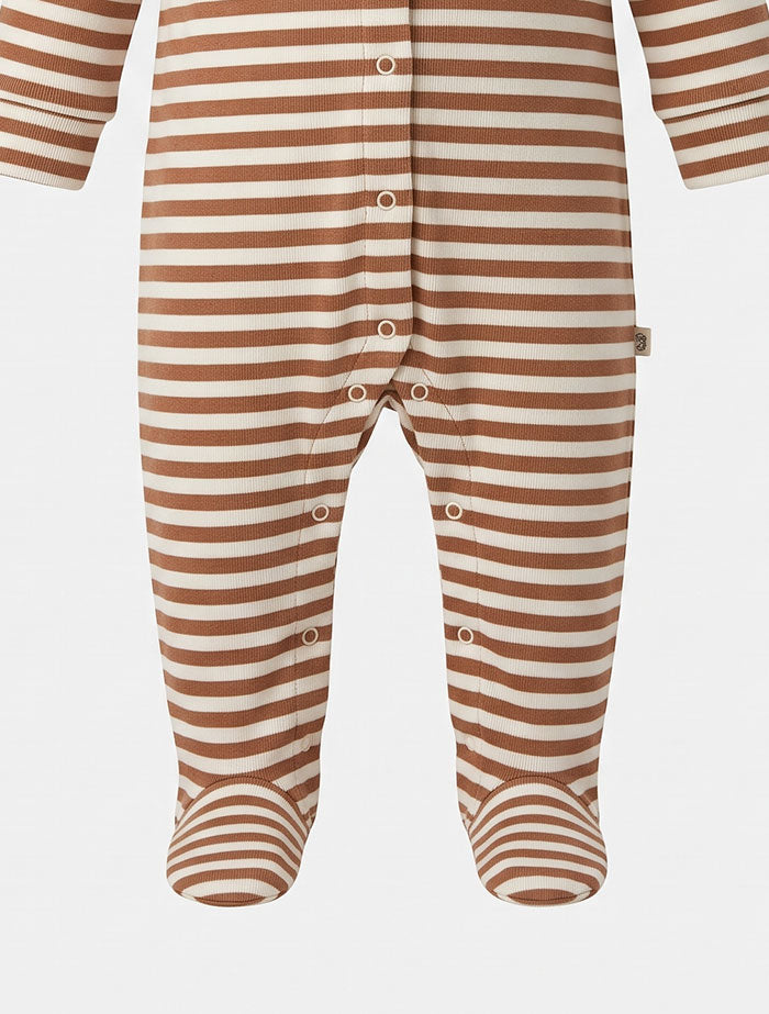 Brown and white stripes button sleep suit