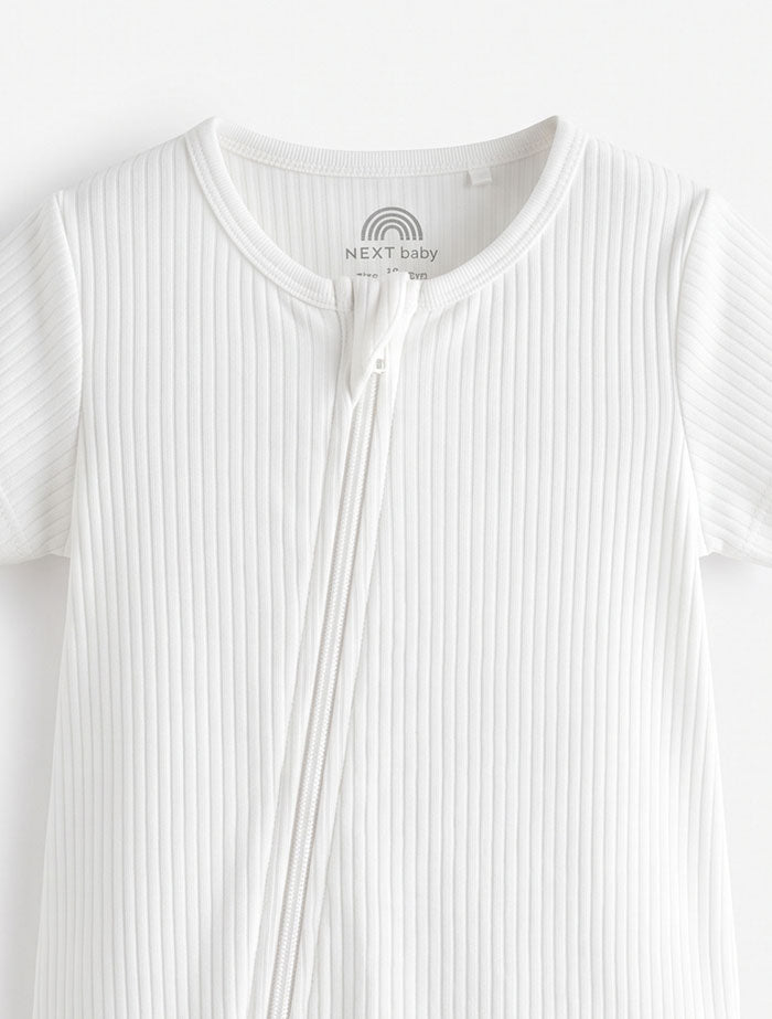 White 2 way zipper ribbed jumpsuit