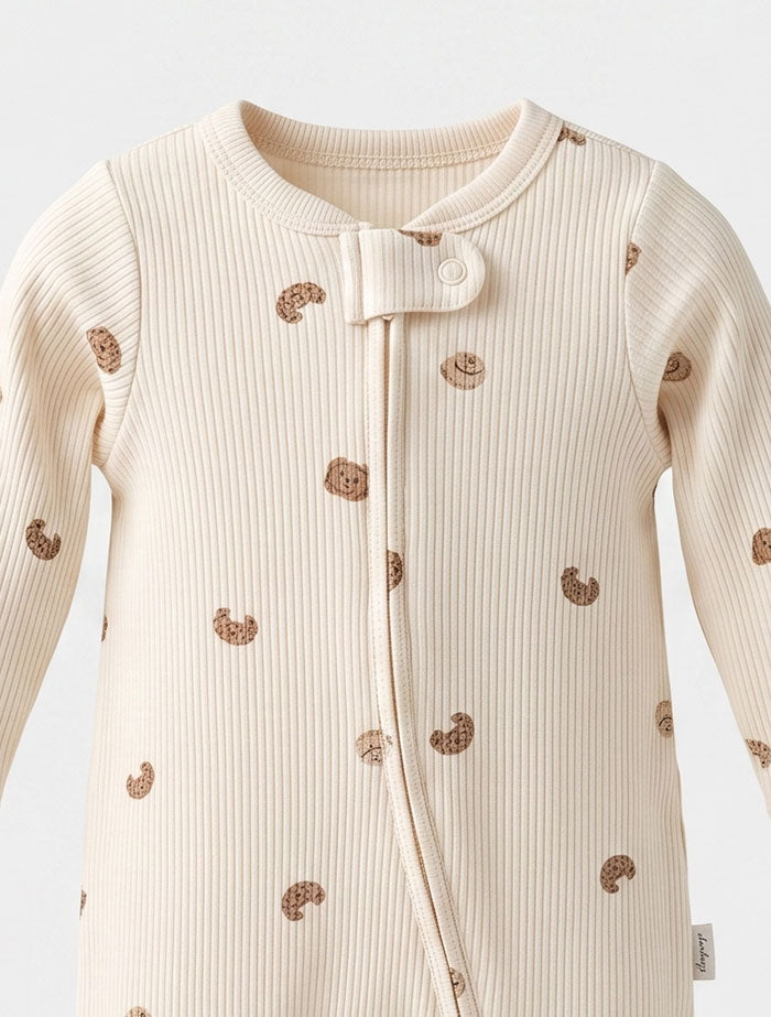Beige knitted 2 way zipper sleepsuit