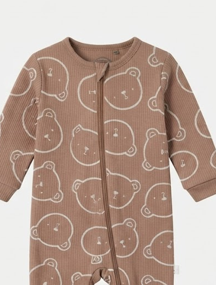 Brown ribbed bear sleep suit