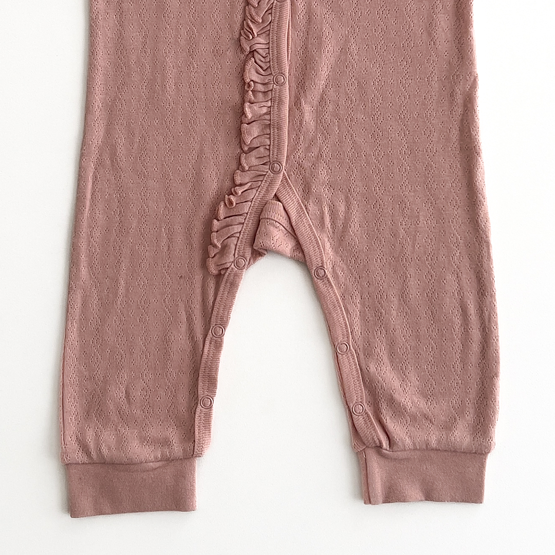Dusty rose pointelle ruffled romper