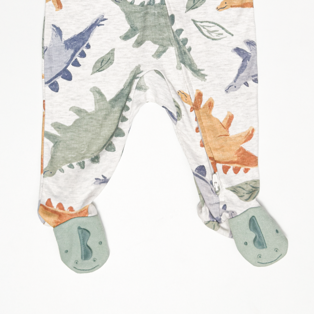 GREY DINO PRINTED SLEEPSUIT