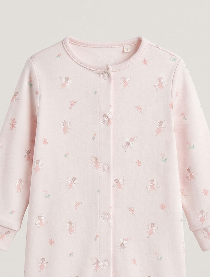 Powder pink patterned button sleepsuit