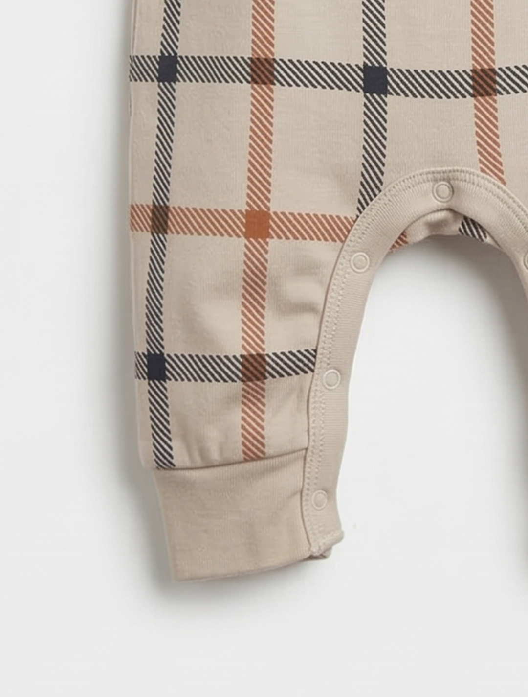 BEIGE CHECK BUTTON ROMPER
