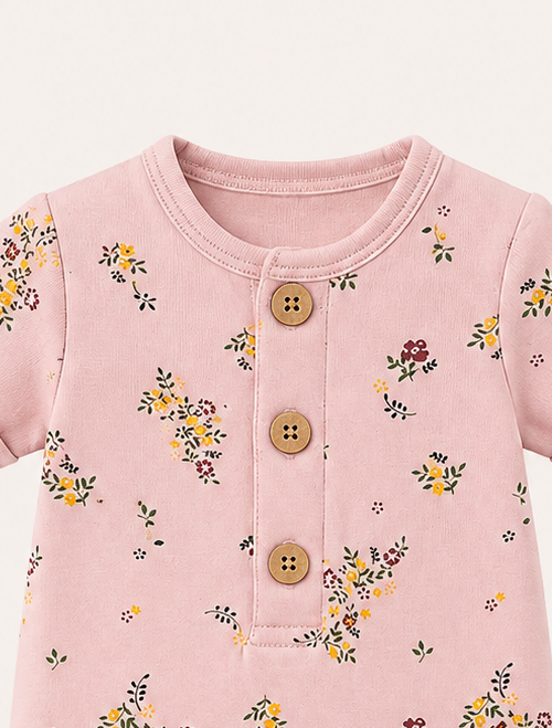 Pink floral button romper